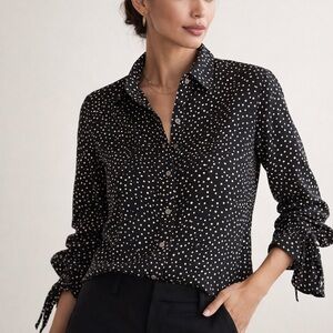 Banana Republic Black Polka Dot Silk-Blend Button-Down
